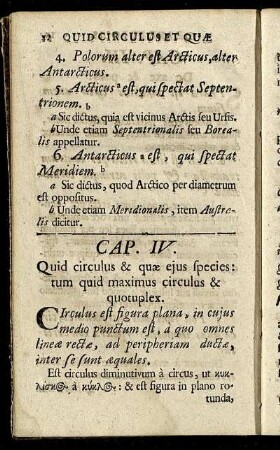Cap. IV. Quid circulus & quӕ ejus species: tum quid maximus circulus & quotuplex.