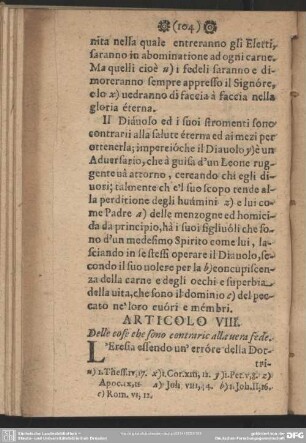 Articolo VIII. Delle cose che sono contrario alla vera fede