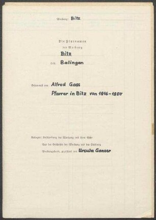 Fragebogen und 2 Karten Bitz, OA Balingen