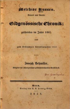 Eidgenössische Chronik : geschrieben im Jahre 1482