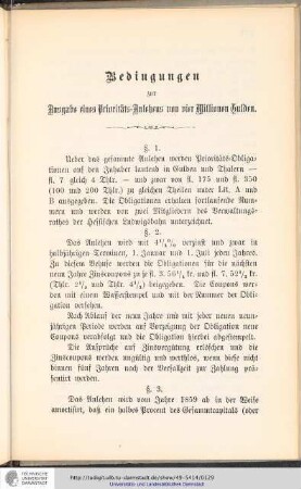 Bedingungen zur Ausgabe eines Prioritäts-Anlehens von vier Millionen Gulden