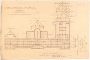 Collegium Bernhardinum, Attendorn: Grundriss und Querschnitte des Dachstuhls 1:100