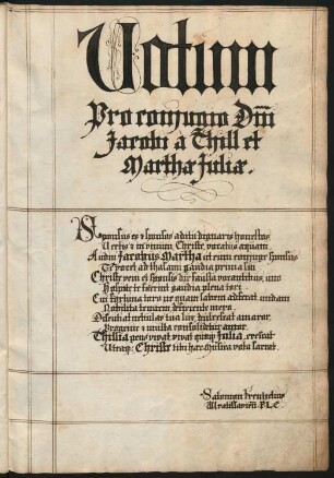 Votum pro coniugio Jacobi a Thill et Marthae Juliae