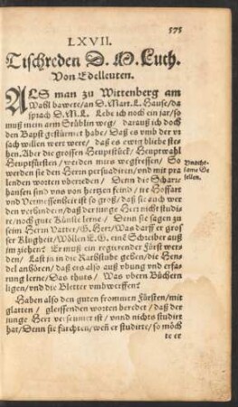 LXVII. Tischreden D. M. Luth. Von Edelleuten.