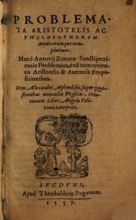 Problemata Aristotelis ac philosophorum medicorumque complurium