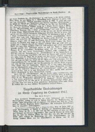 Vogelkundliche Beobachtungen im Kreise Segeberg im Sommer 1942
