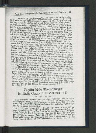 Vogelkundliche Beobachtungen im Kreise Segeberg im Sommer 1942