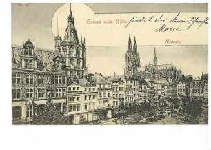 Altmarkt in Köln, im Hintergrund der Kölner Dom
