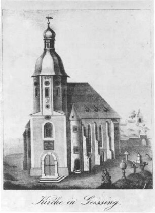 Kirche in Geising : Kirche in Geising. Steindruck; 19,0 x 16,0 cm. Dresden: Kupferstich-Kabinett A 130558 in Sax.top.IX,7,1