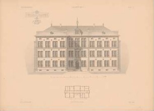 Realschule, Siegen: Grundriss, Ansicht (aus: Architektonisches Skizzenbuch, H. 116/5, 1872)