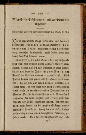 Mitgetheilte Erfahrungen, mit der Poudrette angestellt