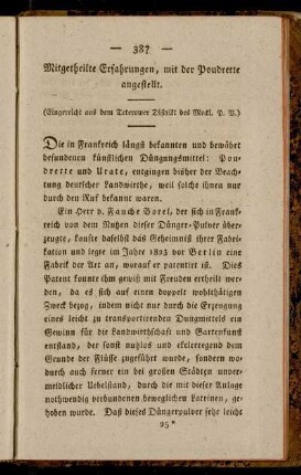 Mitgetheilte Erfahrungen, mit der Poudrette angestellt