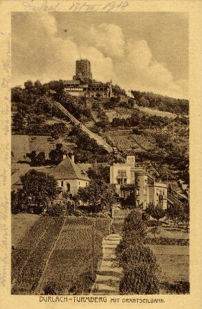 Postkartenalbum mit Motiven von Durlach. "Durlach - Turmberg mit Drahtseilbahn"