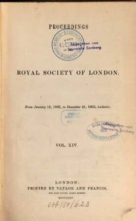 Proceedings of the Royal Society. 14, 14. 1865