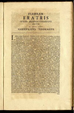 Flebilem Fratris Optimi Desideratissimique Obitum Ex Animo Luget Godefridus Thomasius.