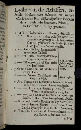 Lyste van de Atlassen, en Stede-Boeken van Blaeuw ...