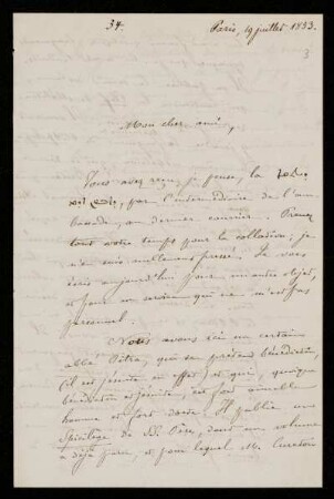 Nr. 3: Brief von Ernest Renan an Paul de Lagarde, Paris, 19.7.1853