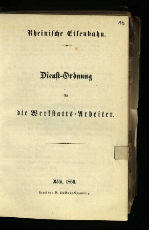 Dienst-Ordnung für die Werkstatts-Arbeiter