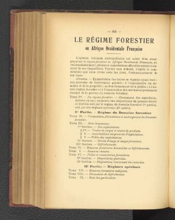Le Régime Forestier en Afrique Occidentale Francaise.