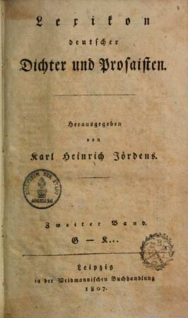 Lexikon deutscher Dichter und Prosaisten, 2. G - K...