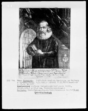 Bildnis Meno Hanneken (1595-1671), 1627-1646 Professor der Theologie in Marburg