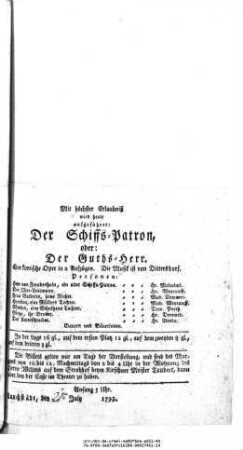 Der Schiffs=Patron, oder: Der Guths=Herr