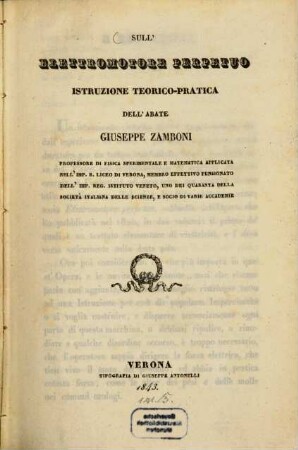 Sull' elettromotore perpetuo istruzione teorico-pratica