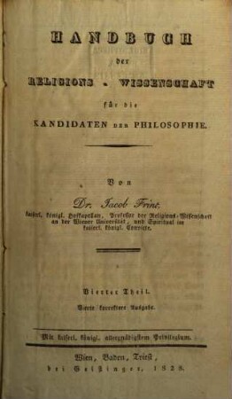 Handbuch der Religions-Wissenschaft für die Candidaten der Philosophie. 4