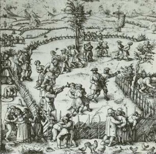 Bauerntanz : Hopfer, Daniel: Bauernfest. Detail: Bauerntanz. Radierung (zwei Platten); 244 x 486 mm. Dresden: Kupferstich-Kabinett. B. 74