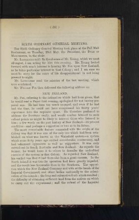 Ordinary General Meeting: New Zealand, by the Hon. William Fox.