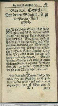 Das XX. Capitel, Von denen Waagen, so zu der Probier-Kunst gehörig