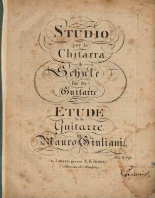 Studio per la chitarra : = Schule für die Guitarre