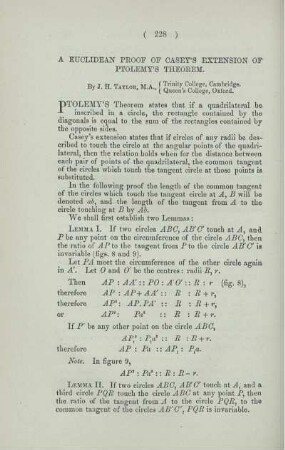A euclidean proof of Casey's extension of Ptolemy's theorem.