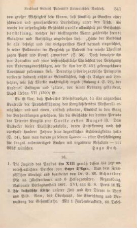 341-343 [Rezension] Boyer D'Agen, Augustin, Die Jugend des Papstes Leo XIII. gemäß dessen bis jetzt unveröffentlichten Briefen