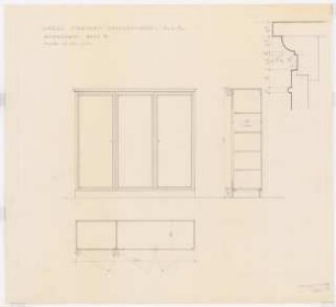 Preußischer Landtag, Berlin Umbau zum »Haus der Flieger«: Umbau Stabsamt, Raum 5 (Aktenschrank): Ansicht, Schnitt, Grundriss 1:10, Detail 1:1