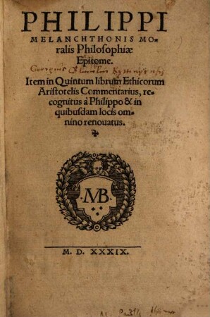 Philippi Melanchthonis Moralis Philosophiae Epitome
