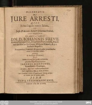 Disputatio De Iure Arresti
