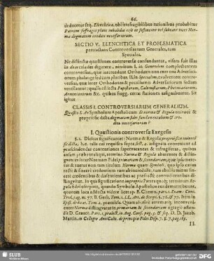 Sectio V. Elenchtica Et Problematica petractans Controversias tum Generales, tum Speciales