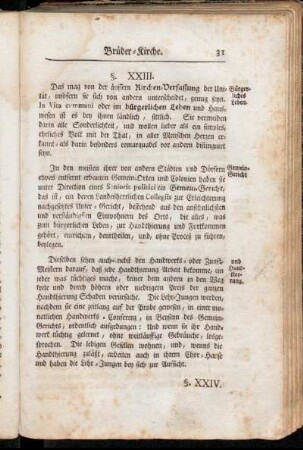 [Bürgerliche Verfassung] Gemein-Gericht und Handthierung §. XXIII. - Freyheit vom Eyd und Waffentragen §. XXVII.