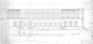 Döllgast, Hans; München; Alte Pinakothek, Wiederaufbau - Südseite (Teil - Grundriss; Teil - Ansicht; Teil - Schnitt)