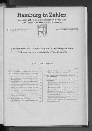1954: Beschäftigung und Arbeitslosigkeit im Hamburger Gebiet : Probleme eines grossstädtischen Arbeitsmarktes: 1954: Beschäftigung und Arbeitslosigkeit im Hamburger Gebiet : Probleme eines grossstädtischen Arbeitsmarktes
