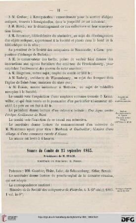 Séance du Comité du 25 septembre 1865