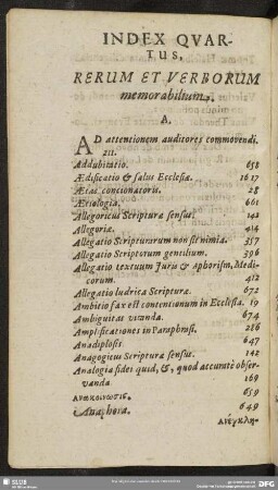 Index Quartus. Rerum Et Verborum memorabilium