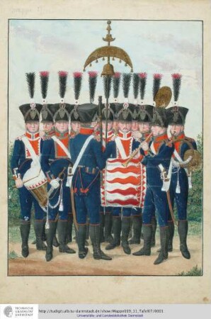 Abbildung Des Gros[s]herzoglich Hessischen Militair. [Tafel 7: Leib-Garde-Regiment; Hautboisten des Regiments]. S.l.e.a. [ca. 1813/14]