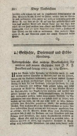 Todtengespräche über wichtige Begebenheiten der mittlern und neuern Geschichte.