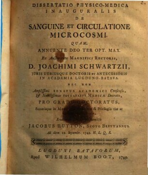 Diss. phys.-med. inaug. de sanguine et circulatione microcosmi