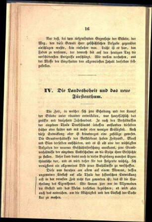 IV. Die Landeshoheit und das neue Fürstenthum.