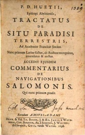 Tractatus de situ paradisi terrestris ...