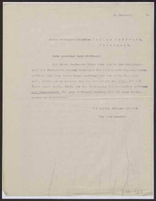 Schreiben an Verlagsbuchhandlung Julius Hoffmann, Stuttgart (Brief)