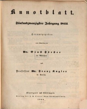 Morgenblatt für gebildete Leser. Kunstblatt. 1844